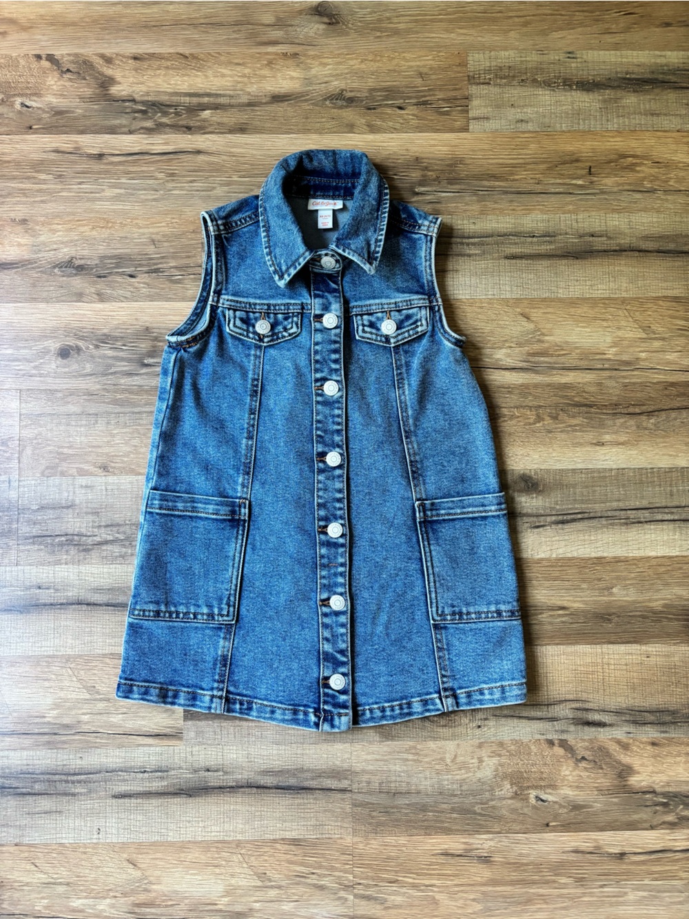 Sleeveless Button-Front Denim Dress